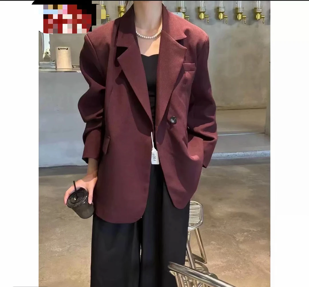 2203欧美风极简主义垫肩阔板宽松西装外套女气质百搭