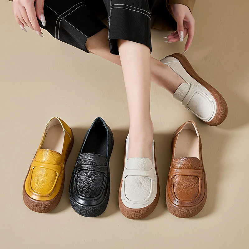 名洋鸟真皮妈妈鞋舒适女鞋新款单鞋软底夏季中老年平底单鞋6018