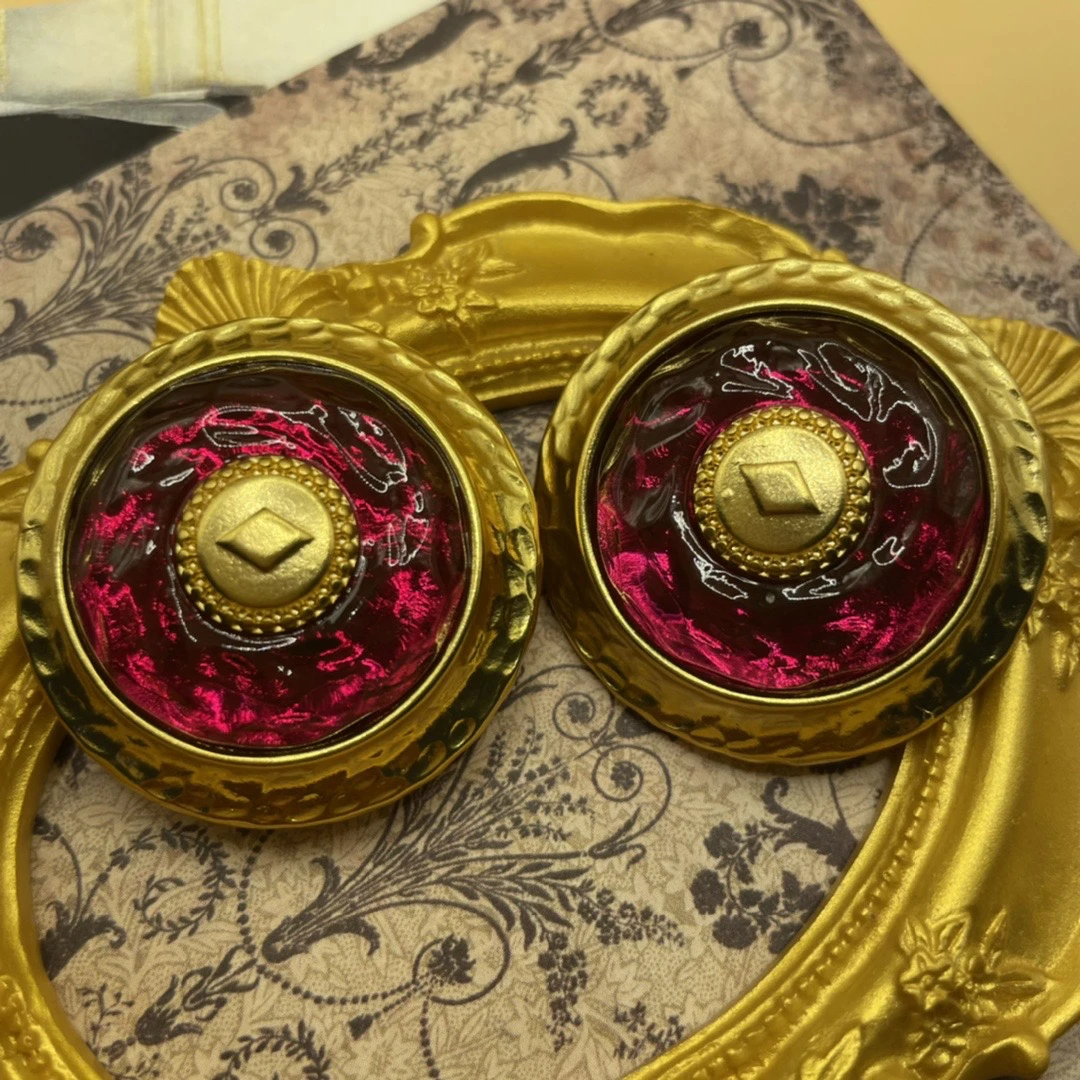 铜合金树脂耳饰 青岛Vintage 中古拜占庭车轮款果冻琉璃耳夹