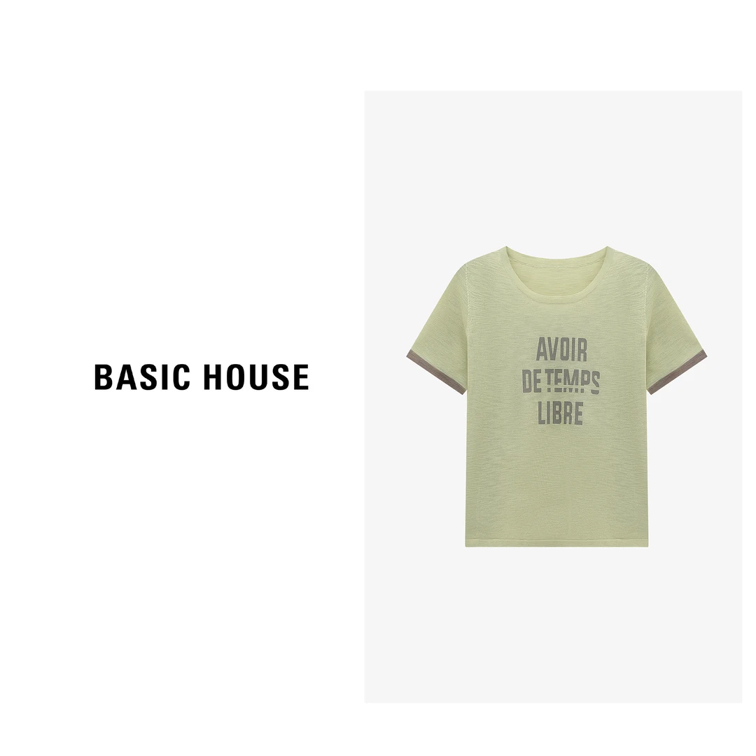 Basic House/百家好夏季透气宽松圆领T恤-B0625B52612