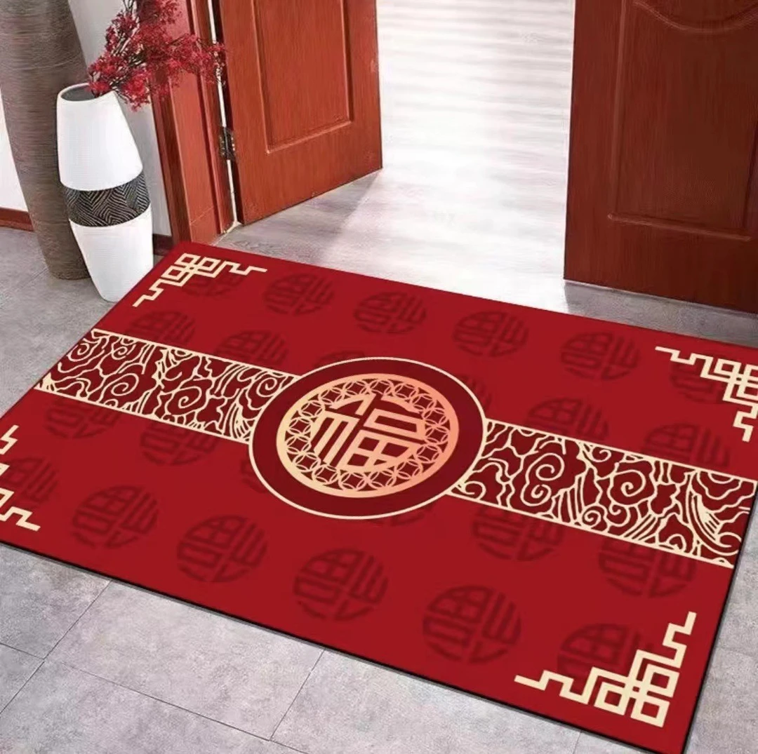 软硅藻泥新年红色喜庆入户门垫玄关脚垫卫生间门口防滑垫福字地垫