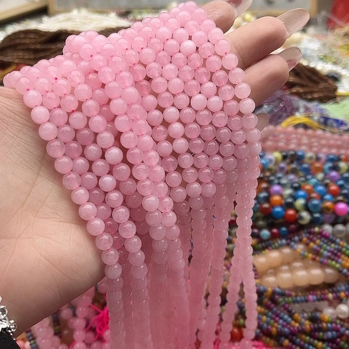 玛瑙/玉髓珠宝半成品未镶嵌2条6mm左右粉晶