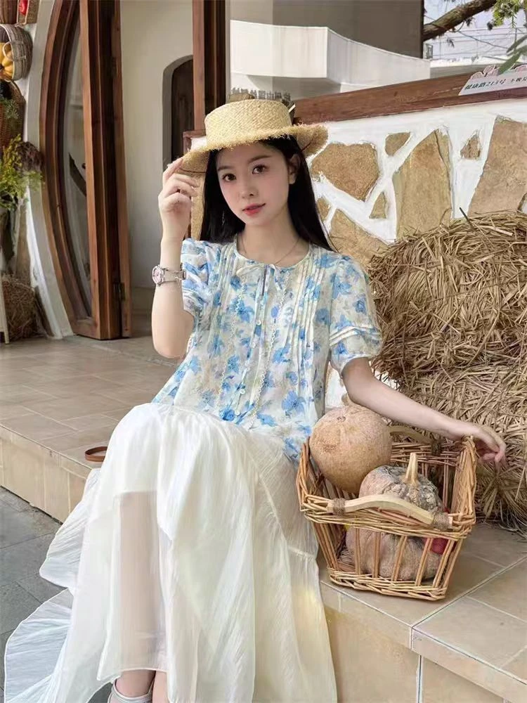 25107*简约夏季法式不起球拼接系带衬衫上衣时尚千金风痞帅