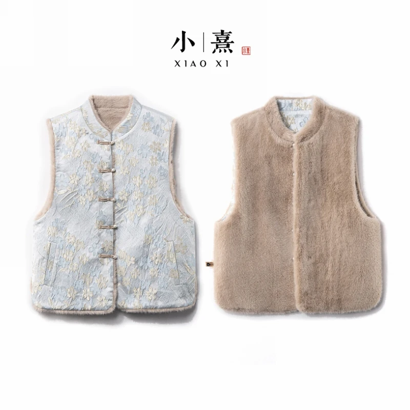 【霜华】秋冬2025新款提花马甲新中式宽松加厚双面双穿气质上衣马夹