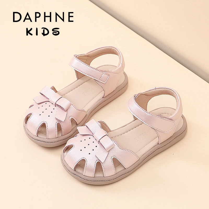 Daphne达芙妮女童鞋儿童真皮包头凉鞋2024新款软底夏季简约233109
