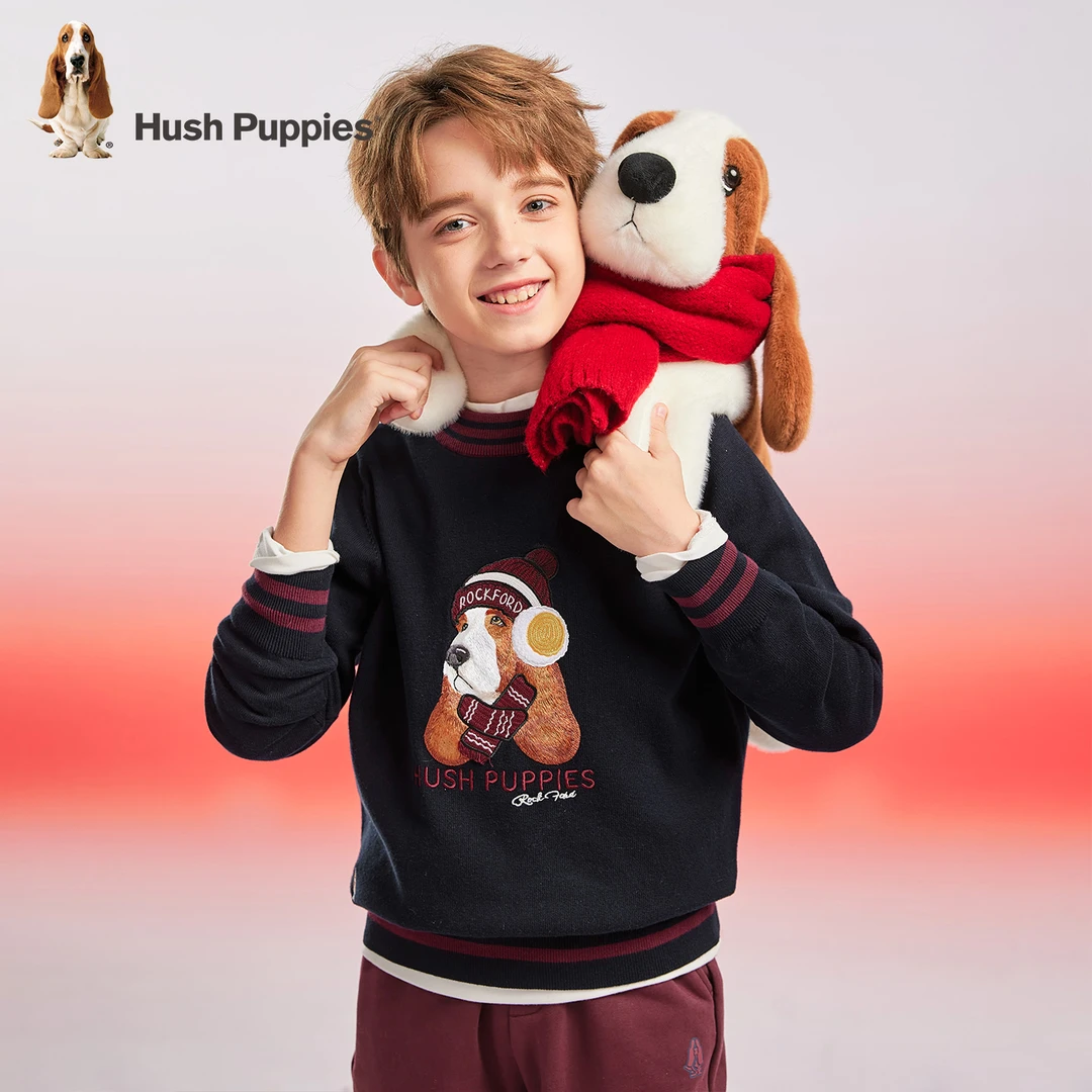 【节日毛衣刺绣狗合集】暇步士童装2025秋季新款儿童套头圆领线衣