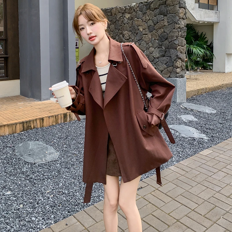 设计感韩版收腰显瘦宽松风衣女装2025秋季新款减龄气质极简风外套