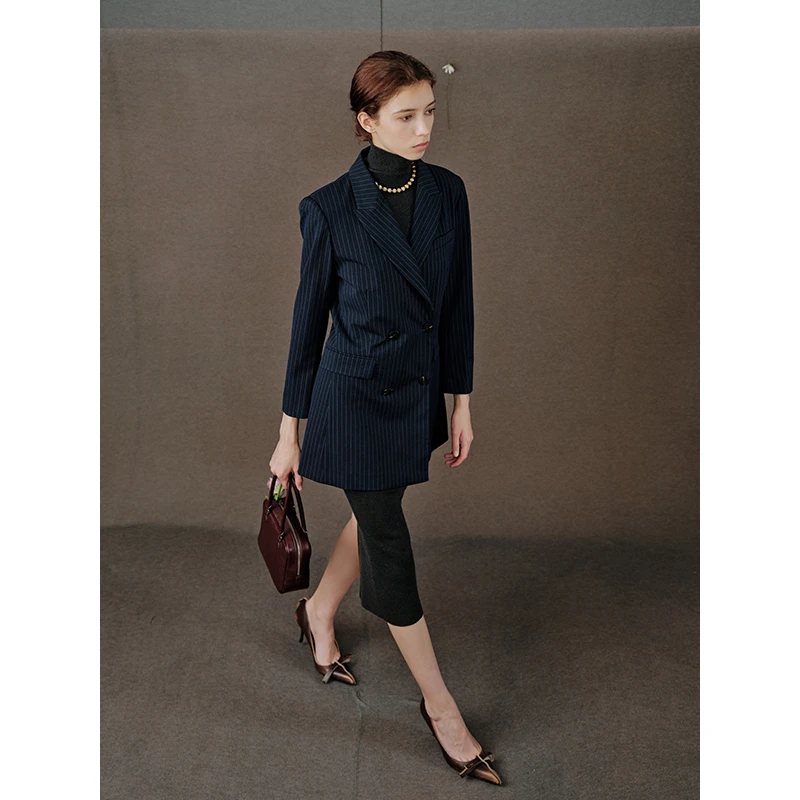 Mix Selection｜巴宝莉 优雅干练气质通勤条纹西装双排扣MSCJW0687