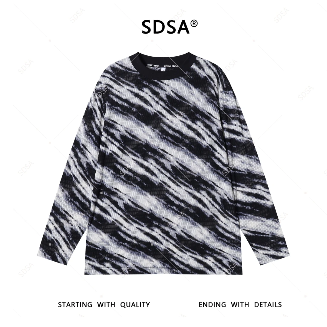 SDSA夏季新款男士痞帅简约撞色提花斑马纹圆领短袖T恤时尚休闲