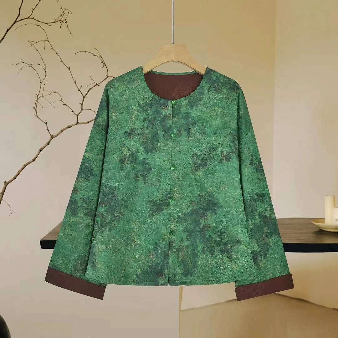 【翡翠】2025夏季新中式香云缎时尚洋气百搭国风女式圆领外套