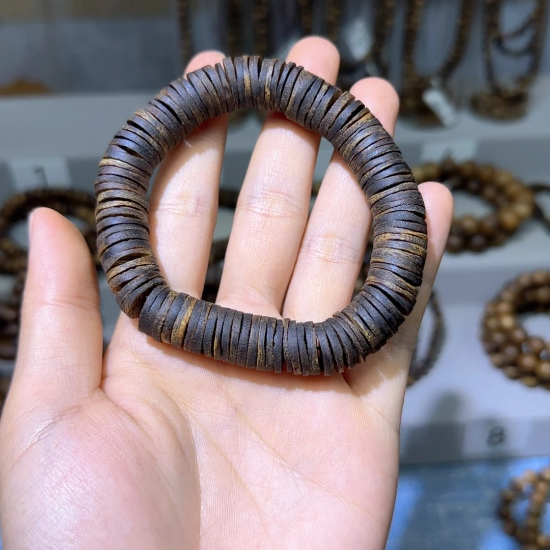 沉香手串海南透顶绿1.3单圈沉水药片珠25.8+