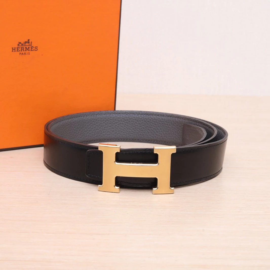 99新 Hermes/爱马仕 小花6花 黑色 C刻 金扣 腰带