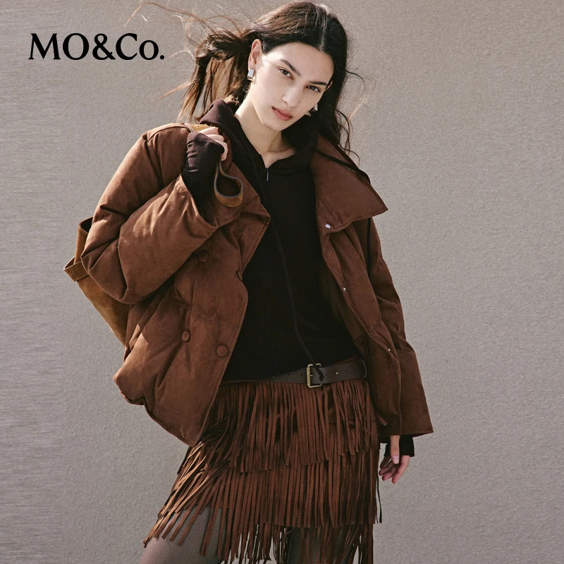 MOCO羽绒服2025秋新品90鸭绒巴恩风仿麂皮绒面短款立领MBE3EINT05
