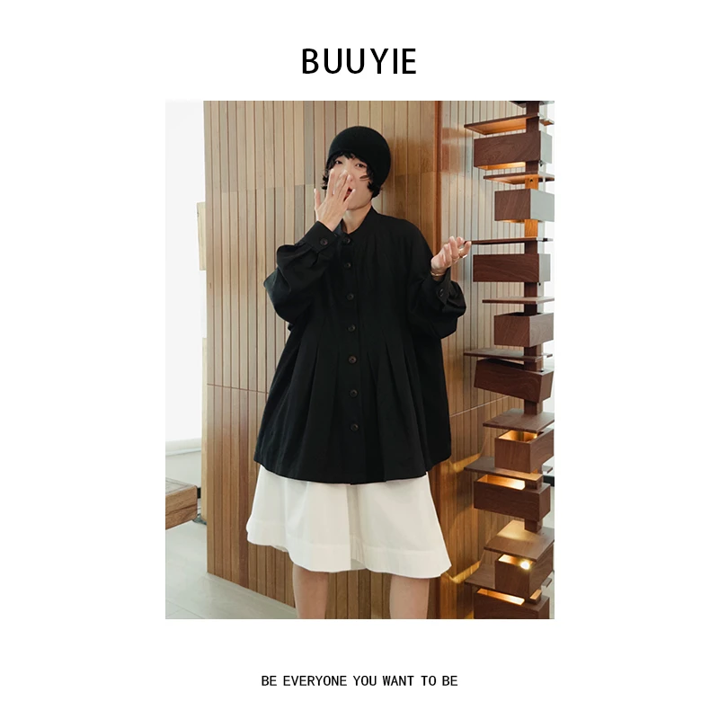 BUUYIE 25SS【缄帛】时髦洋气新款显瘦褶皱衬衫上衣 250852