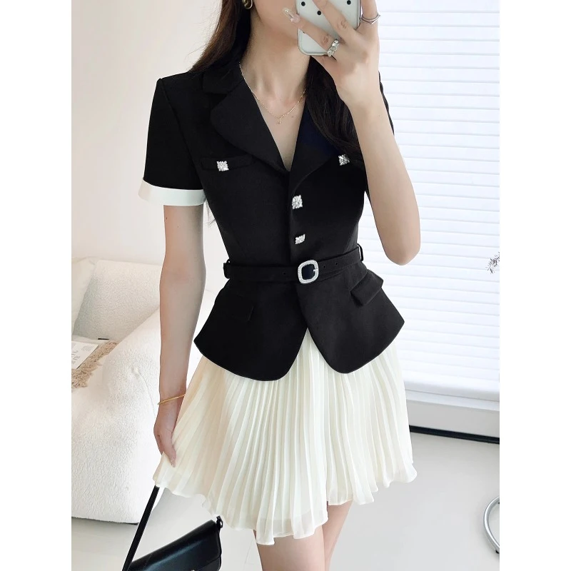 2025夏季短袖时尚轻奢气质女神范洋气短裙两件套高级感西装套装女