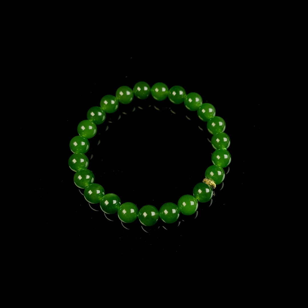 【无恙】典藏级精品 和田玉俄七老坑碧玉满色DW绿8mm手串
