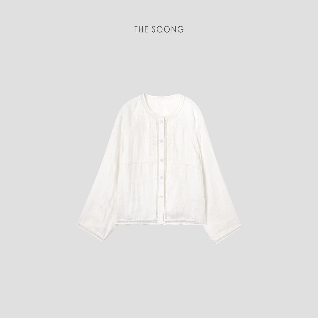 THESOONG|‘双向时髦’100%亚麻呼吸感镂空钩花圆领外套HWWT6636