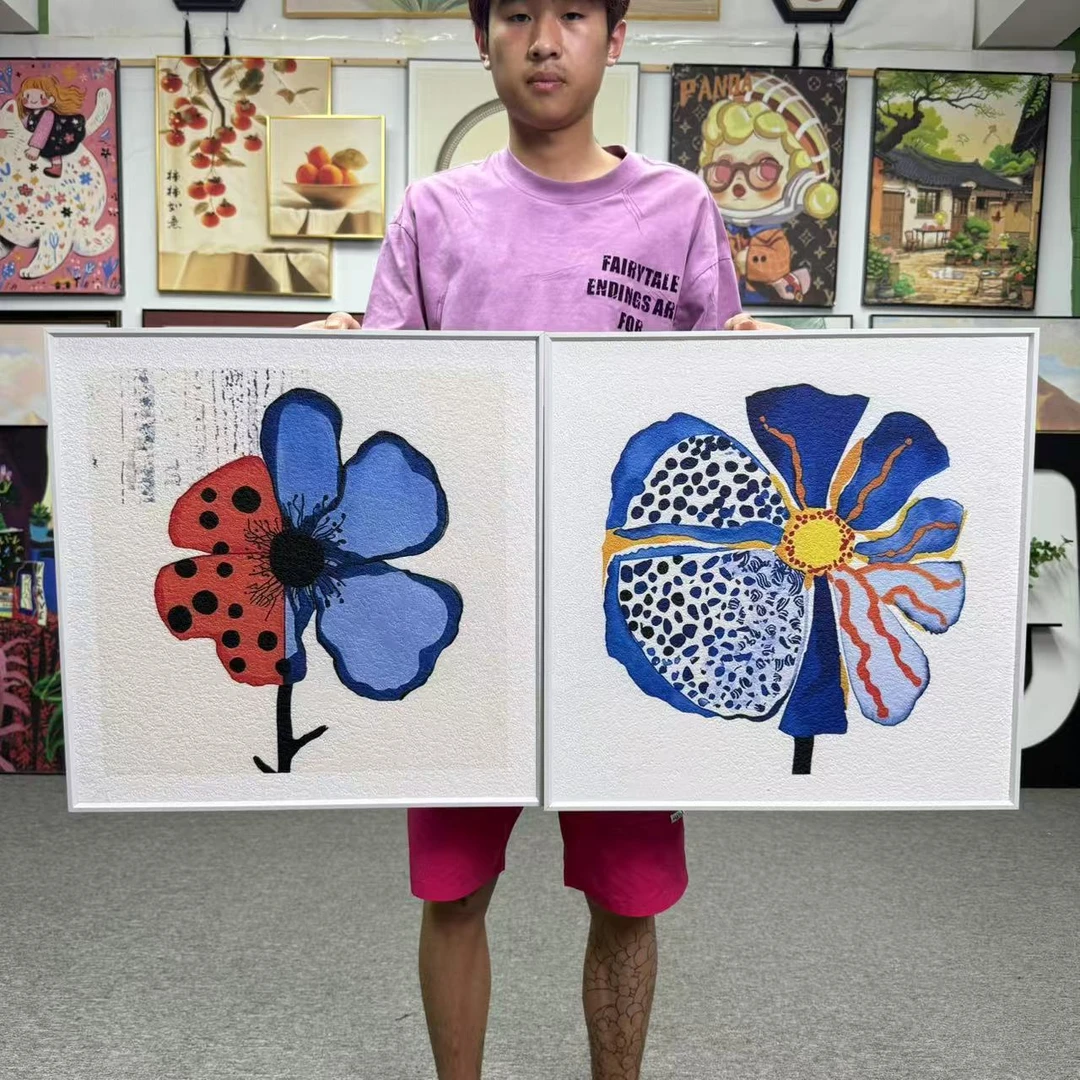 ins风蓝色花卉餐厅装饰画客厅沙发背景墙与房床头壁画5050