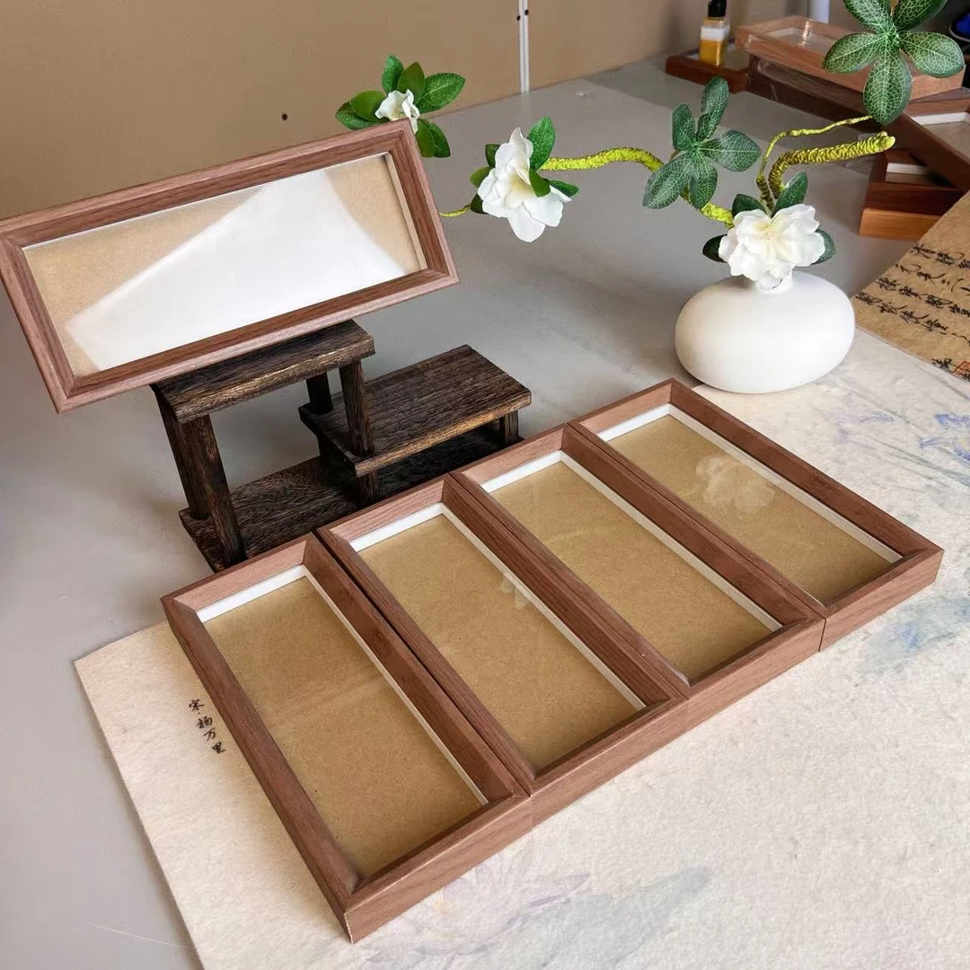 【四卡框】全新款双眼皮直角【浅檀色】四卡真玻璃相框清仓拍一发五