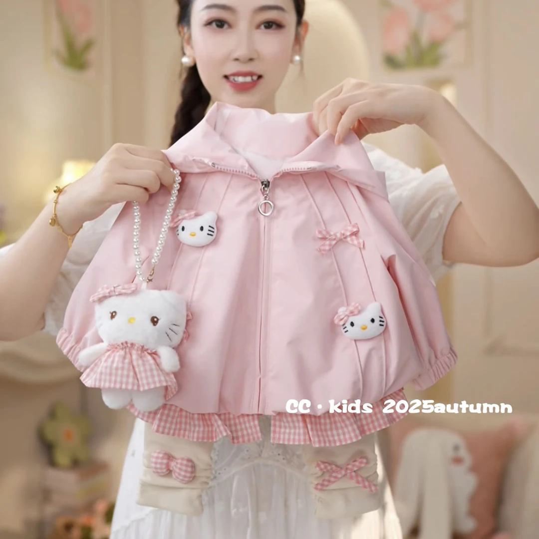 儿童装女童秋季学生套装女宝宝kt猫可爱卡通连帽外套套装25916