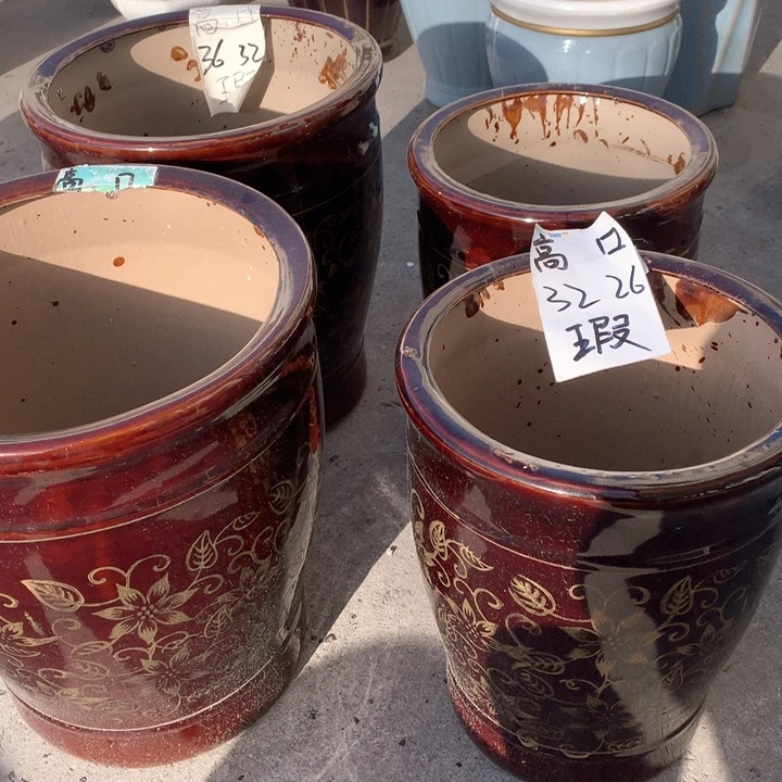 花盆陶瓷两大两中棕金花