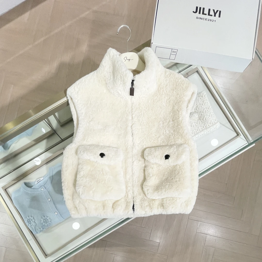 JILLYI南山店【奶油棉花糖】奶白色无袖绒绒马甲秋冬季时尚休闲百搭