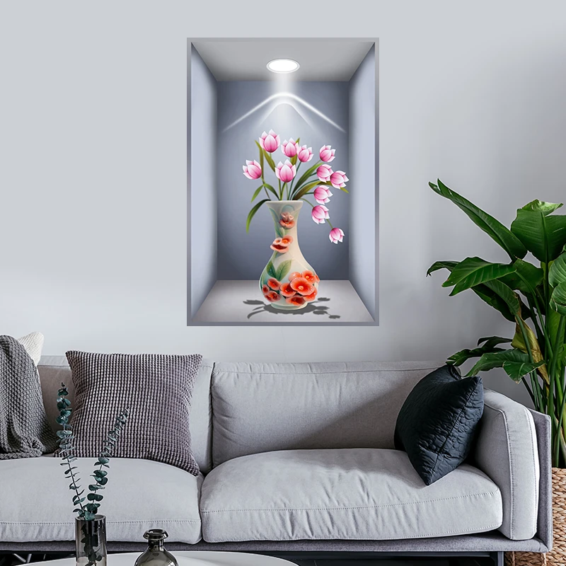 植物花卉盆栽3D效果装饰画自粘贴画客厅卧室餐厅墙贴立体视觉壁纸