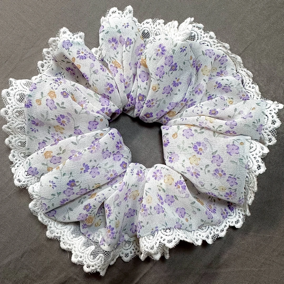 【对对碰】手工DIY 网红田园可爱风蕾丝肠圈个丸子头发饰超大17cm