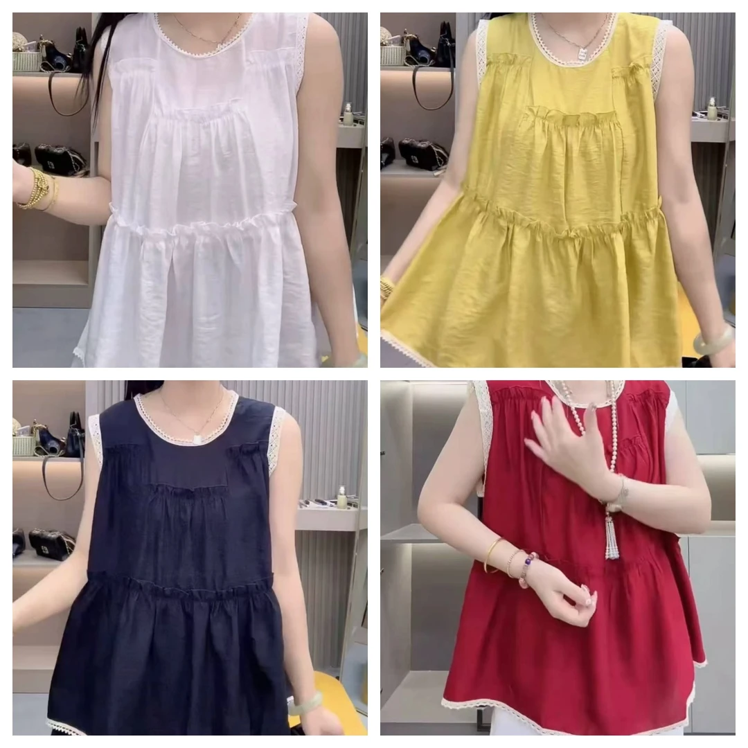 1569无袖拼接花边百 搭衫