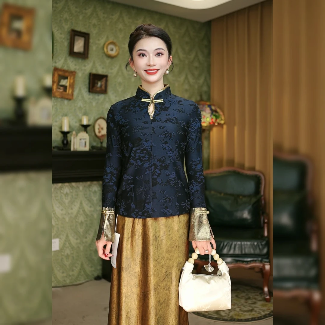 千金新中式国风设计感2024冬新款加绒气质长袖打底衫E6085