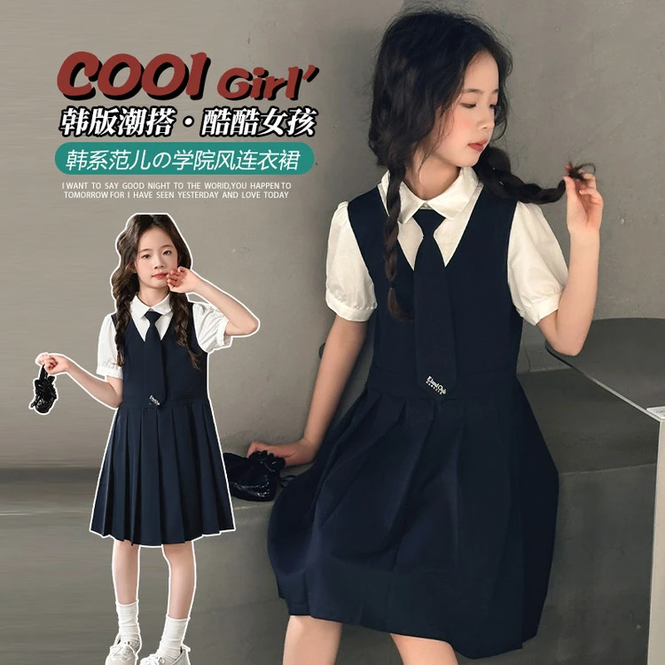 女童连衣裙夏季学院风小童裙子夏装2025新款儿童裙子夏款短袖裙子