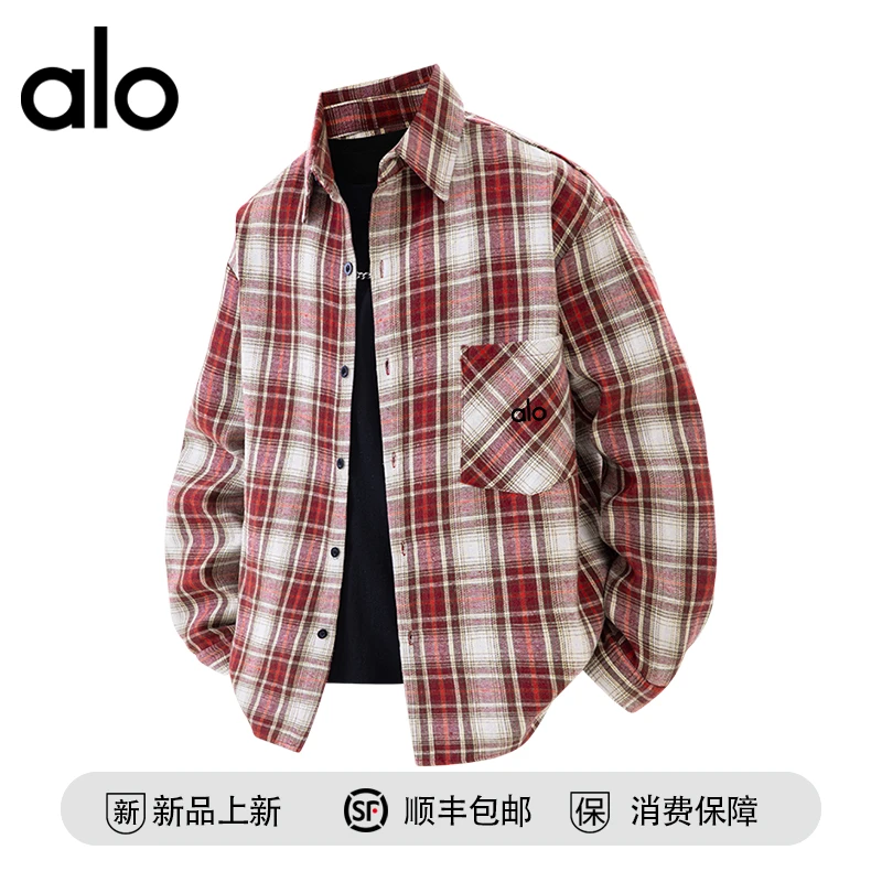 【品牌现货撤柜】品牌折扣 秋季港风宽松复古休闲宽松格子长袖衬衫