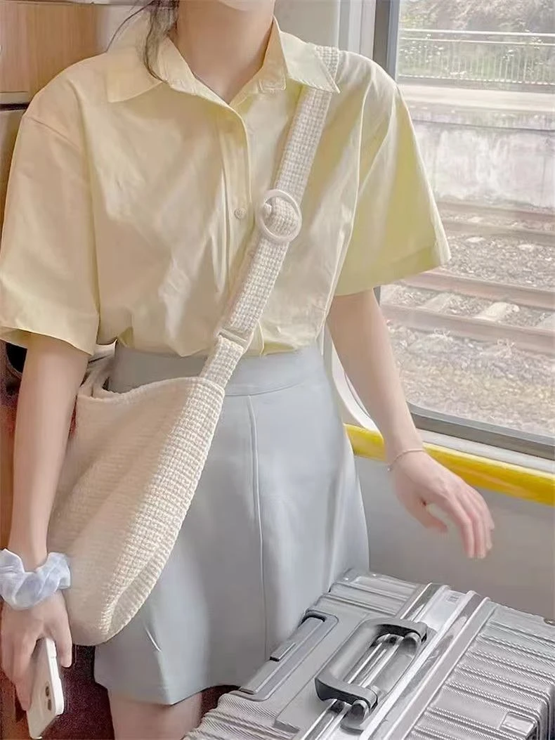 法式白色衬衫小众上衣女百搭jk夏季宽松学生学院风纯色日系韩版