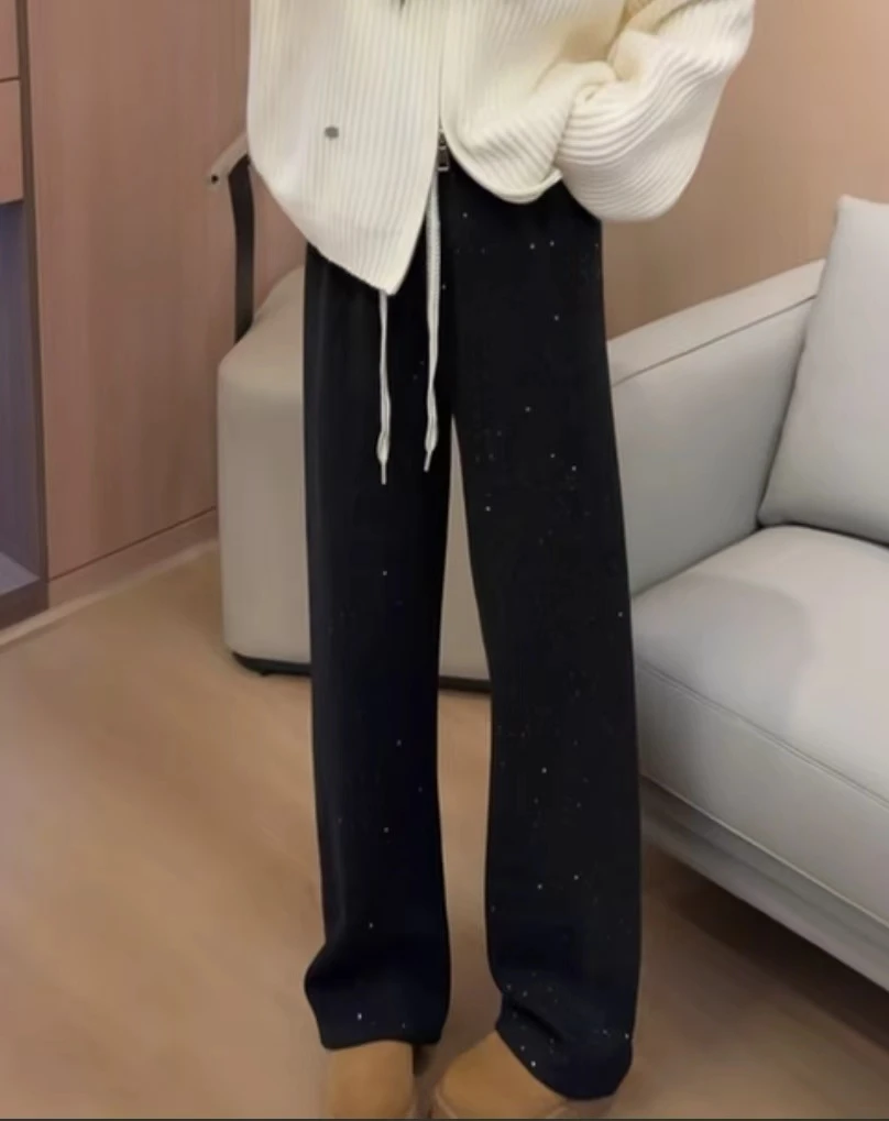 加绒加厚亮片显瘦直筒糯米裤B#1209