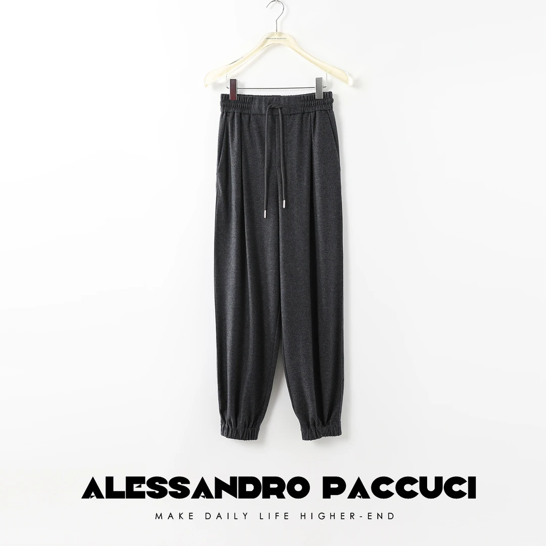 AP洛哥24122X【趣动】美利奴羊毛多色松紧系带腰简约百搭束脚休闲裤