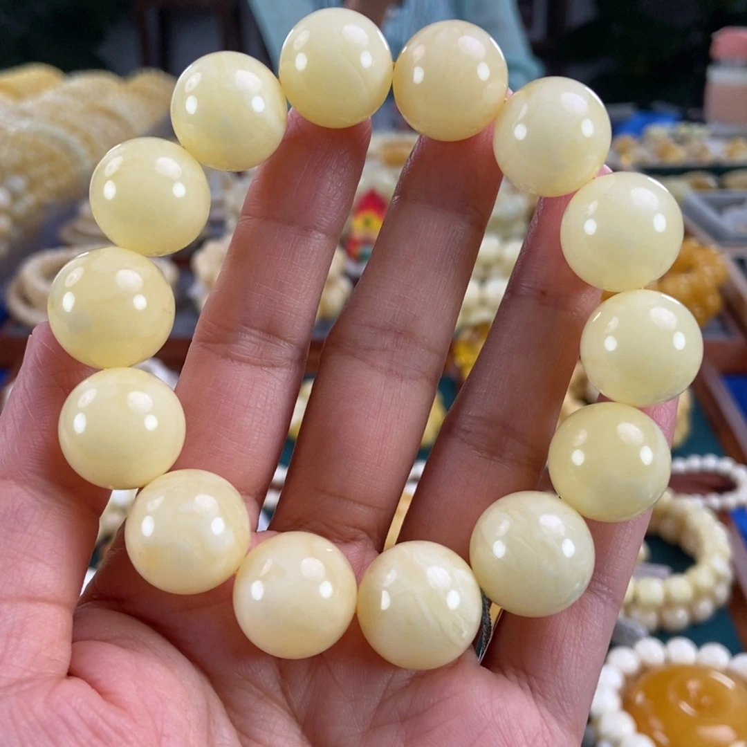 琥珀未镶嵌珠宝奇石14+白蜡圆珠39.7