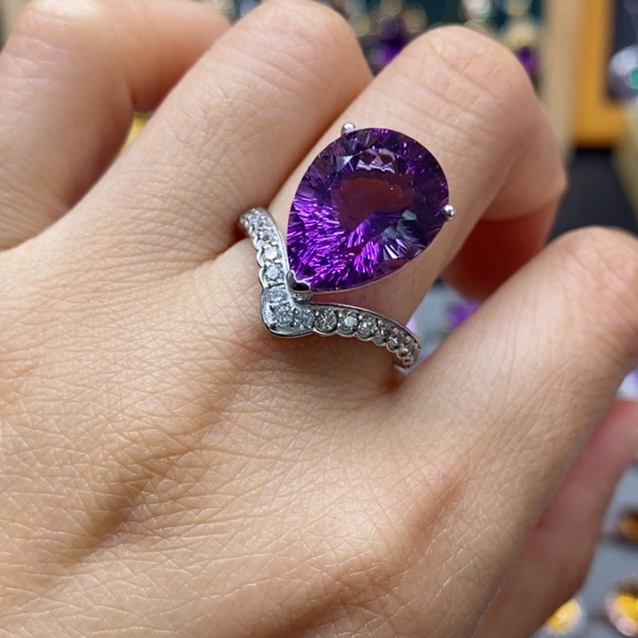 水晶戒指银S925镶嵌天然水晶戒指