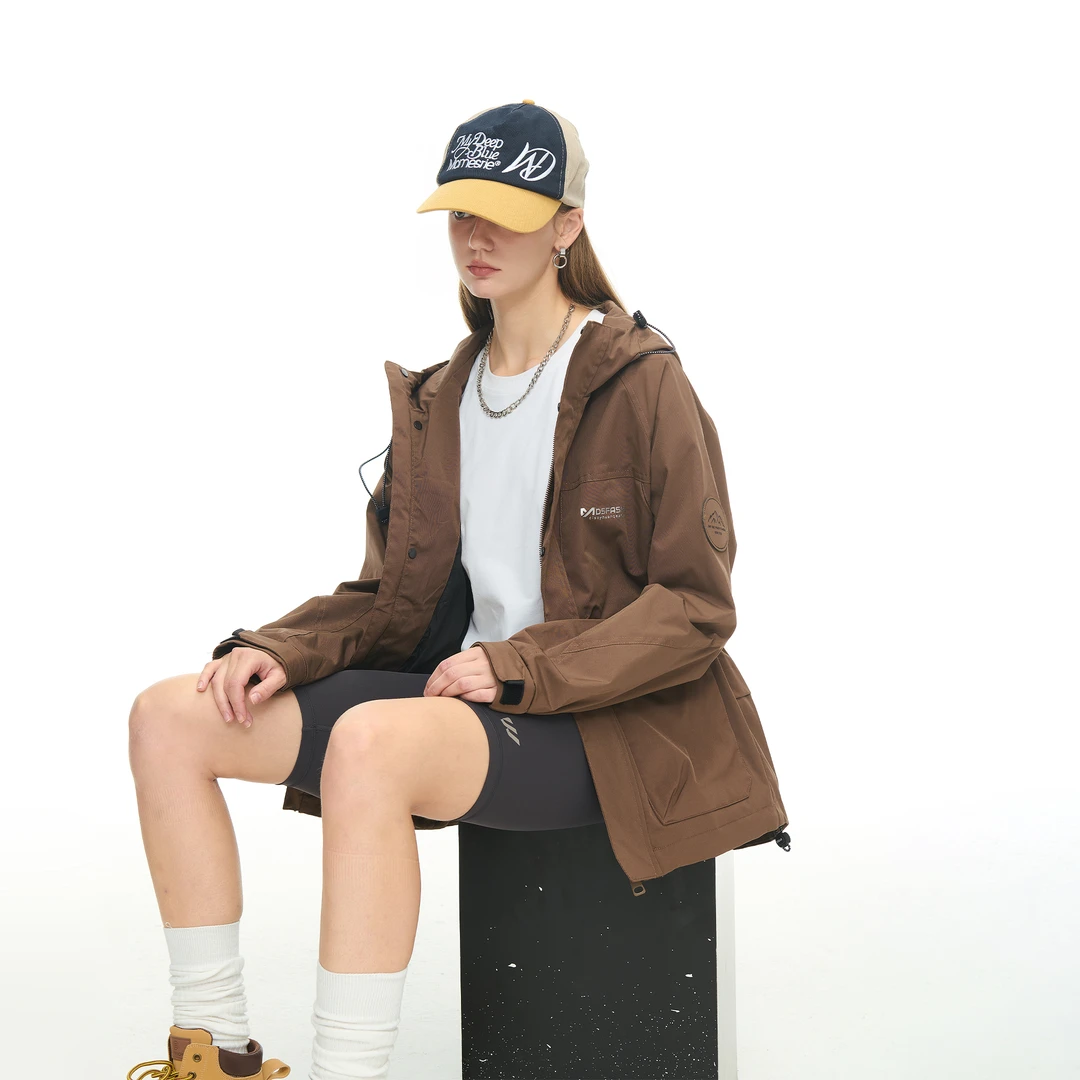 美式复古秋季新款连帽冲锋衣外套女宽松潮牌户外休闲情侣工装夹克