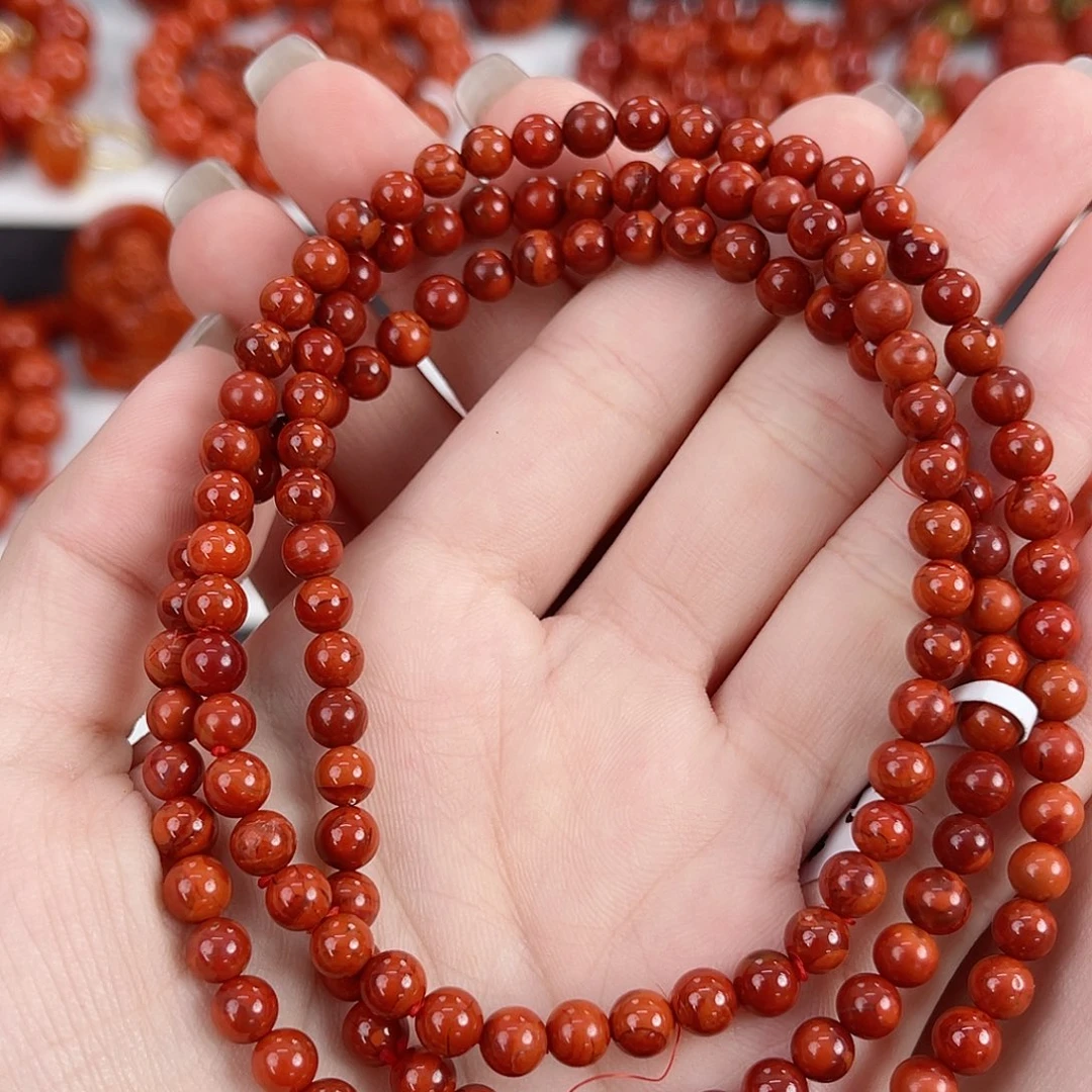 南红玛瑙未镶嵌瓦西牛血红双色5mm多圈