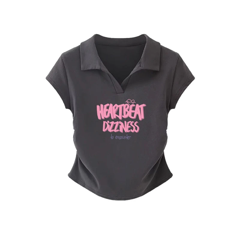 夏季爆款纯欲风翻领短袖t恤女2025新款修身polo领打底衫纯棉上衣