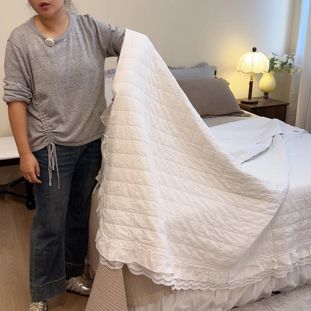 棉福利款白麻三件套床盖➕枕头套