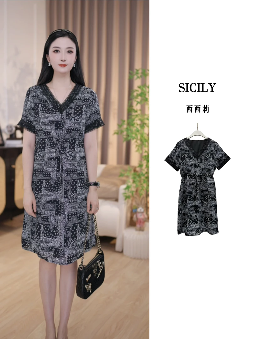 《西西莉》法式赫本风收夏季显瘦重工百搭连衣裙-145