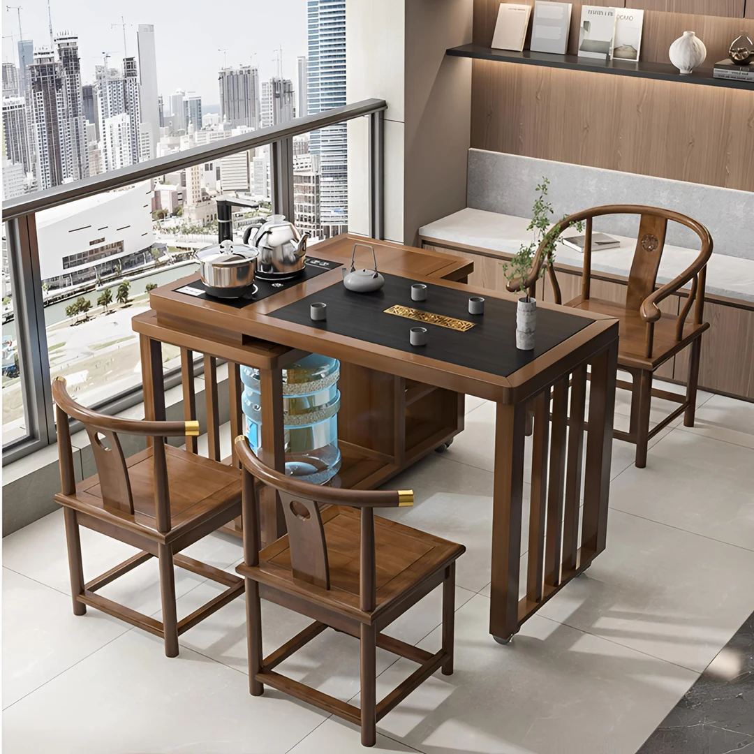 1.2米茶桌套装旋转茶桌茶台可移动小型茶台实木功夫组合茶台桌