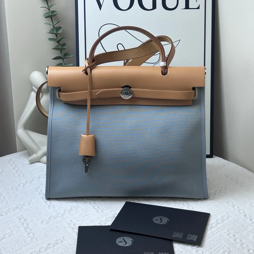 95新 Hermes/爱马仕 手提包herbag31 蓝 框Q/JW7964