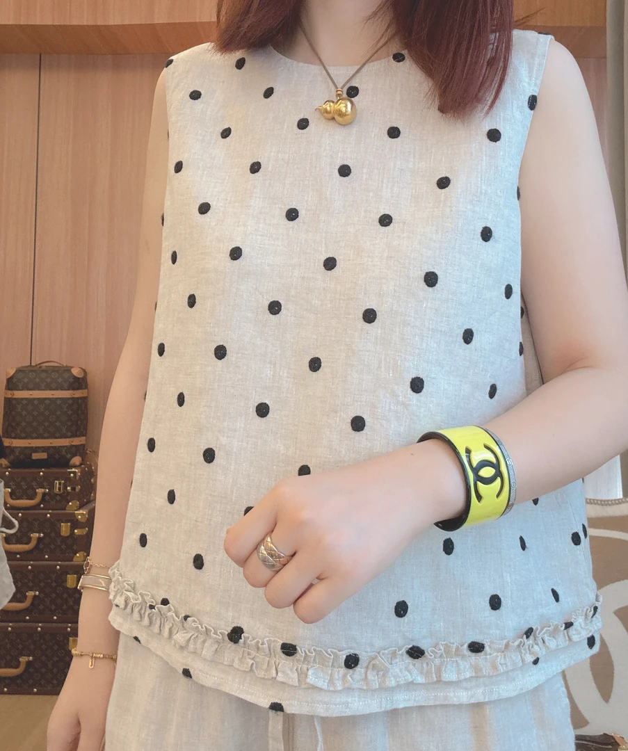 雪姐服饰「下摆木耳亚麻背心」100亚麻圆领背心时尚显瘦气质无袖