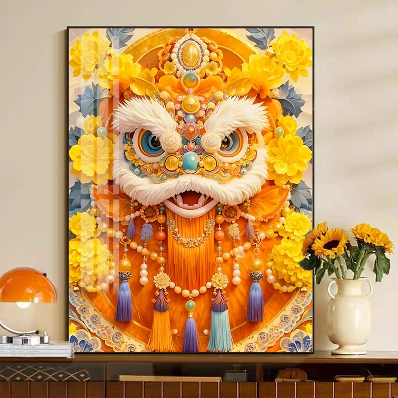 钻石画新款国风醒狮手工粘钻十字绣客厅卧室满钻贴钻绣新中式风景