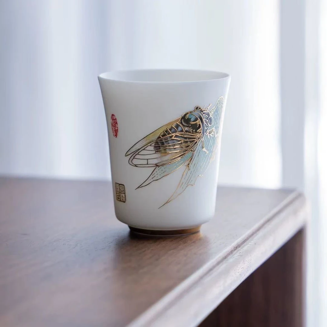 李悌通大师羊脂玉瓷冰种一鸣惊人主人杯手工家用陶瓷手绘羊脂玉瓷