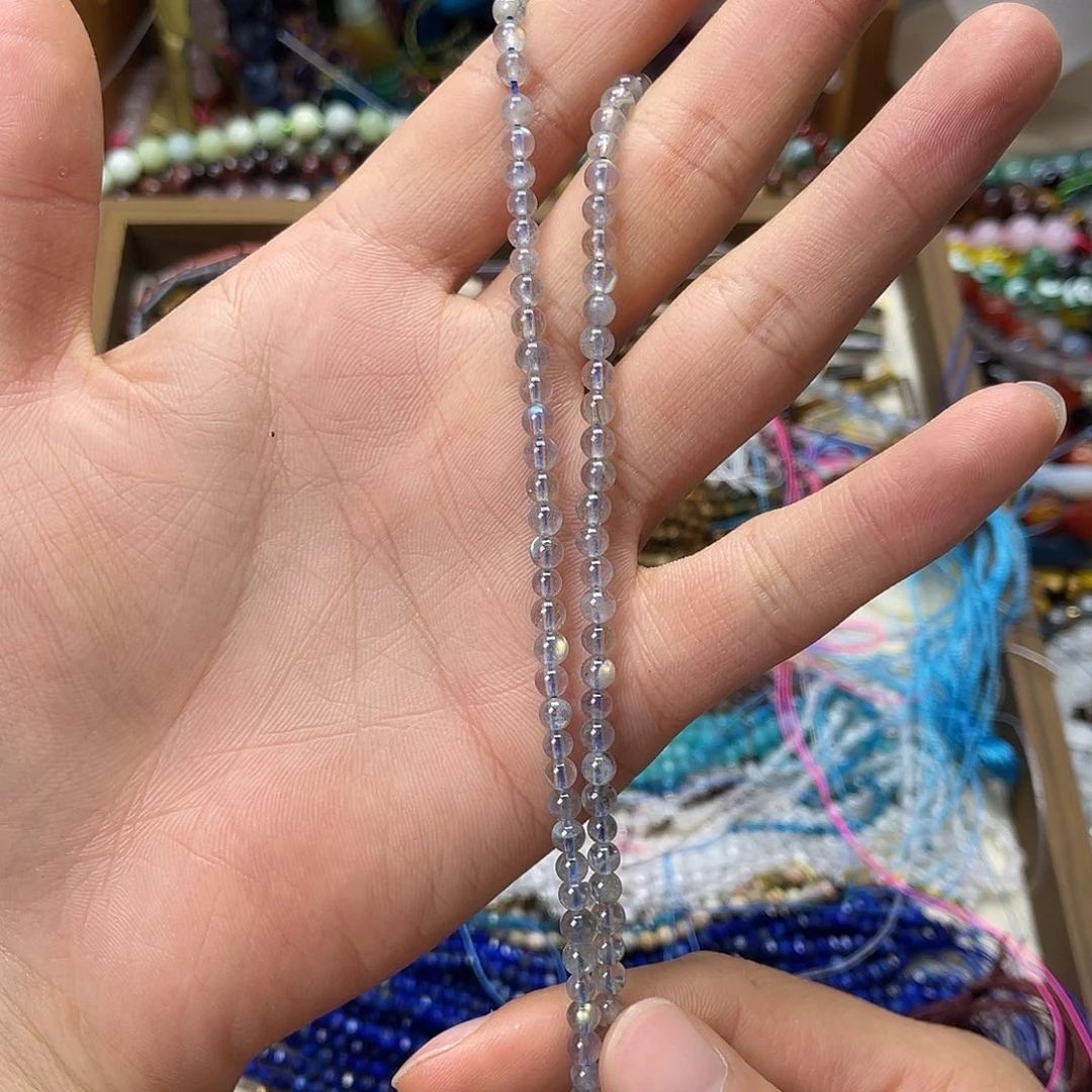 玛瑙/玉髓未镶嵌珠宝半成品卡4灰月光圆珠一条