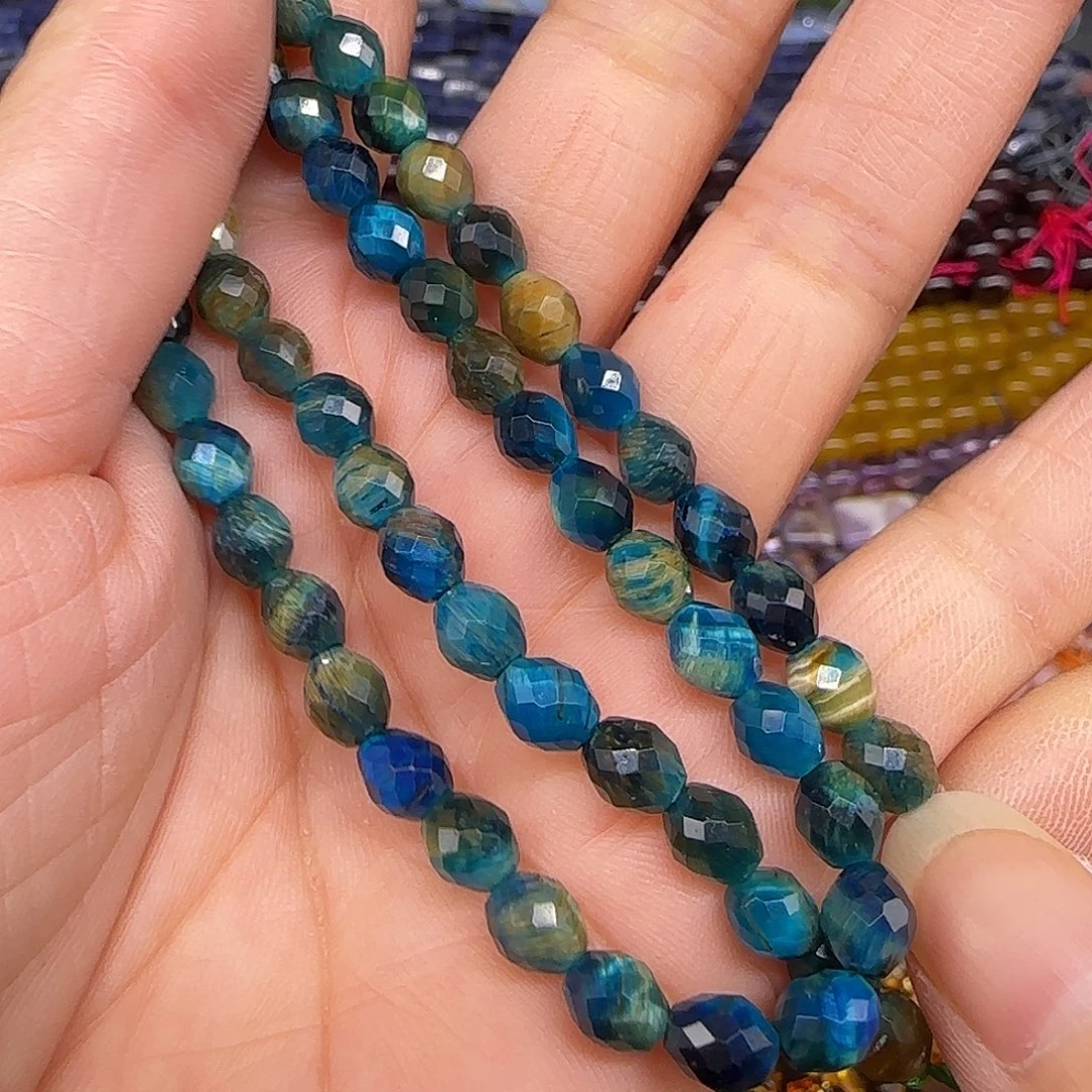 玛瑙/玉髓合金珠宝半成品金蓝虎眼枣珠切面5mm一条