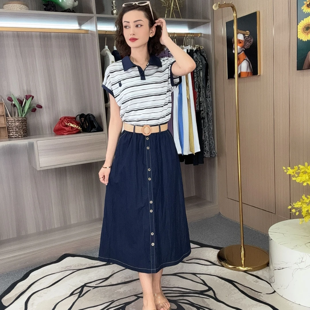 时尚显瘦气质条纹2575款两件连衣裙